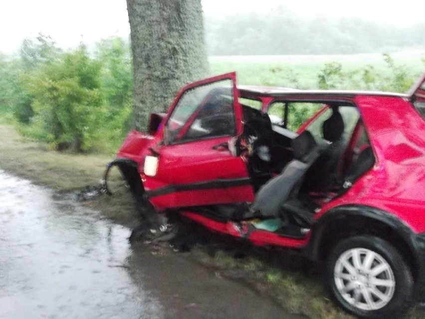 Wypadek w Drewnie. Samochód uderzył w drzewo