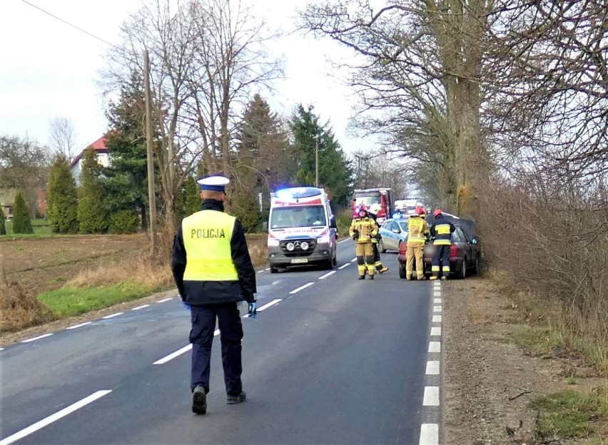 Samochód marki Audi uderzył w drzewo w Sarnowach. 22-letnia kierująca trafiła do szpitala [ZDJĘCIA]