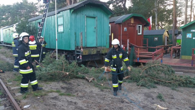 Strażacy OSP Hel i konar w pobliżu stacji PKP Hel