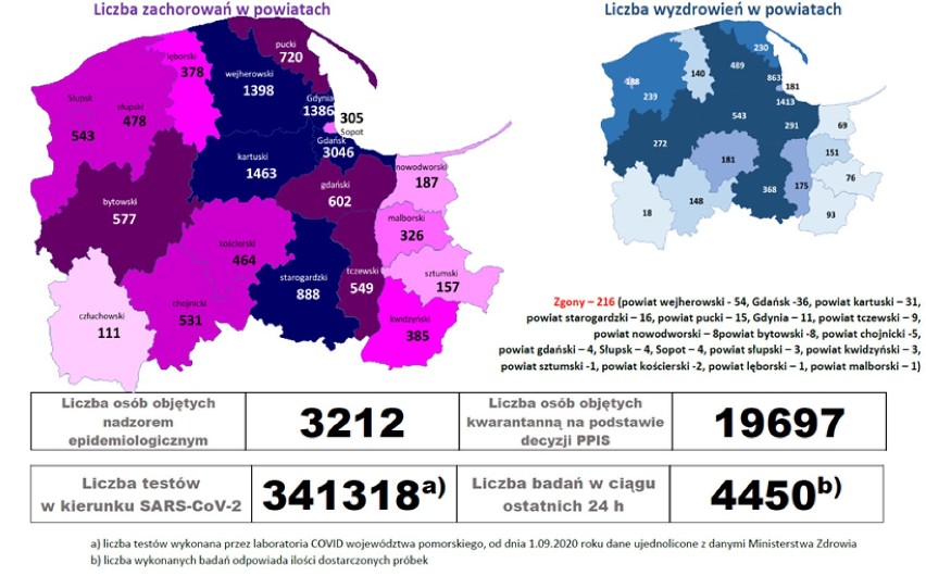 Koronawirus: raport z powiatu puckiego. Sobota, 24 października. Dziś poniżej 20 przypadków i żadnego zgonu. Pomorze nadal w górę