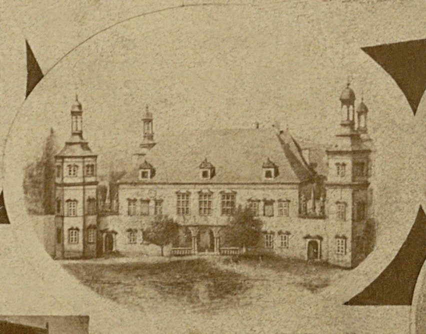 Pałac według rysunku  Ordy z połowy XIX wieku. Widać jeszcze...