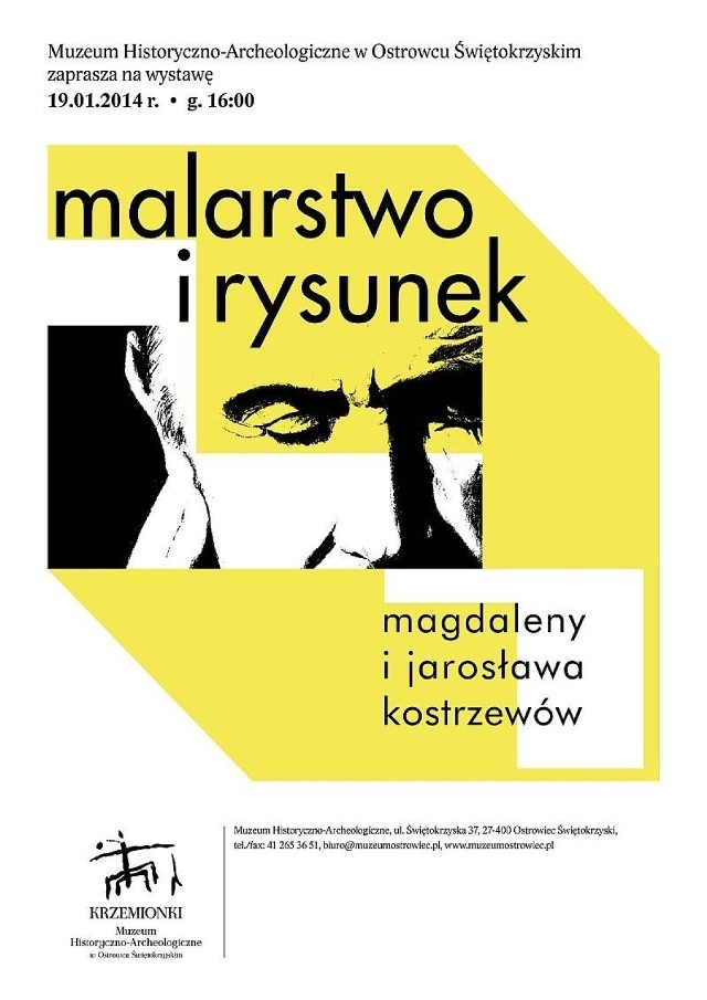 Plakat wystawy Magdaleny i Jarosława Kostrzewów w Ostrowcu Świętokrzyskim.