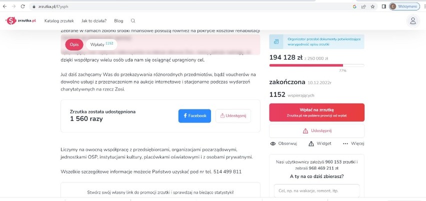 Na zrzutka.pl zebrano ponad 194 tys. zł. Rodzina nie...