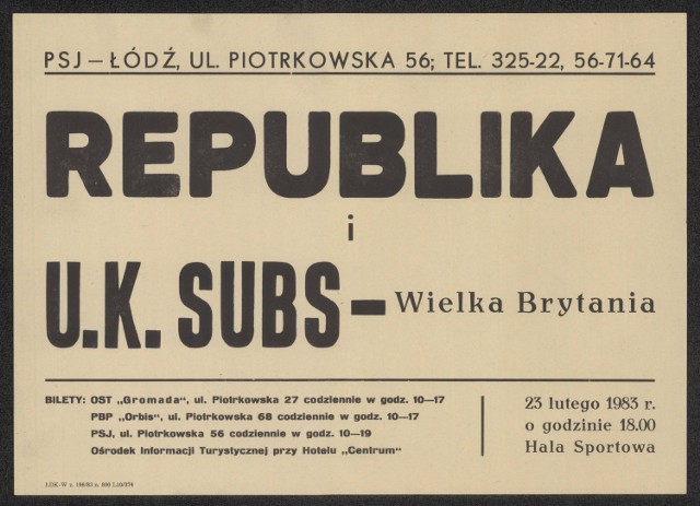 23.02.1983

Republika, U.K. Subs
- Hala Sportowa
