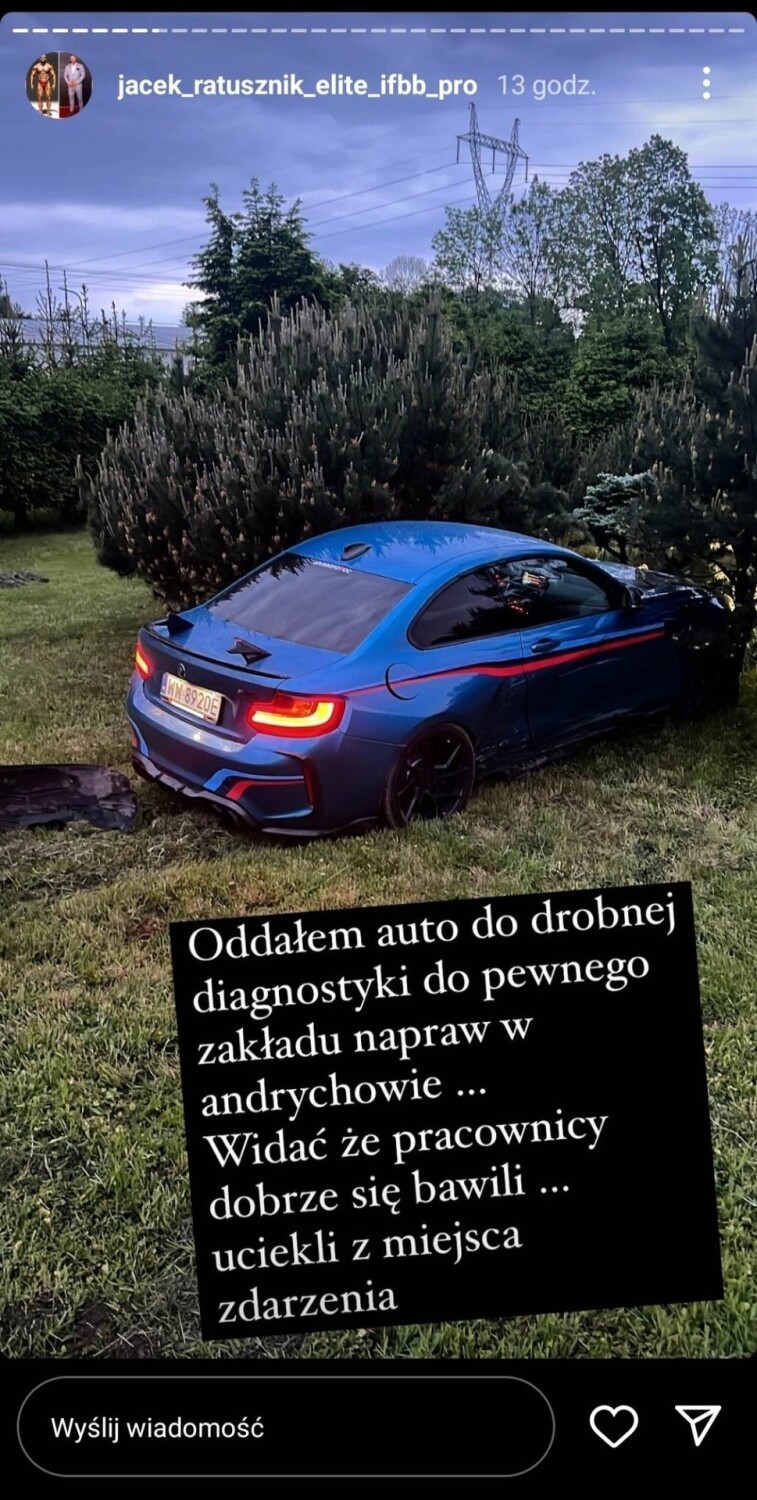 Sportowe BMW znanego kulturysty znalazło się w... czyimś ogródku? "Oddałem auto do drobnej diagnostyki"