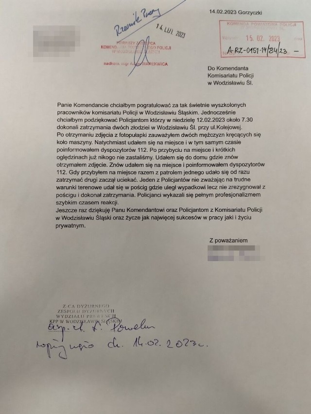 Rolnik z Gorzyczedk napisał list z podziękowaniami dla policjantów