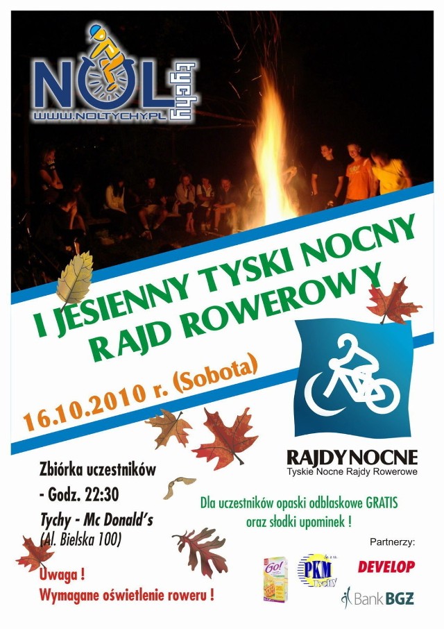 Plakat reklamujący I Jesienny Tyski Nocny Rajd Rowerowy