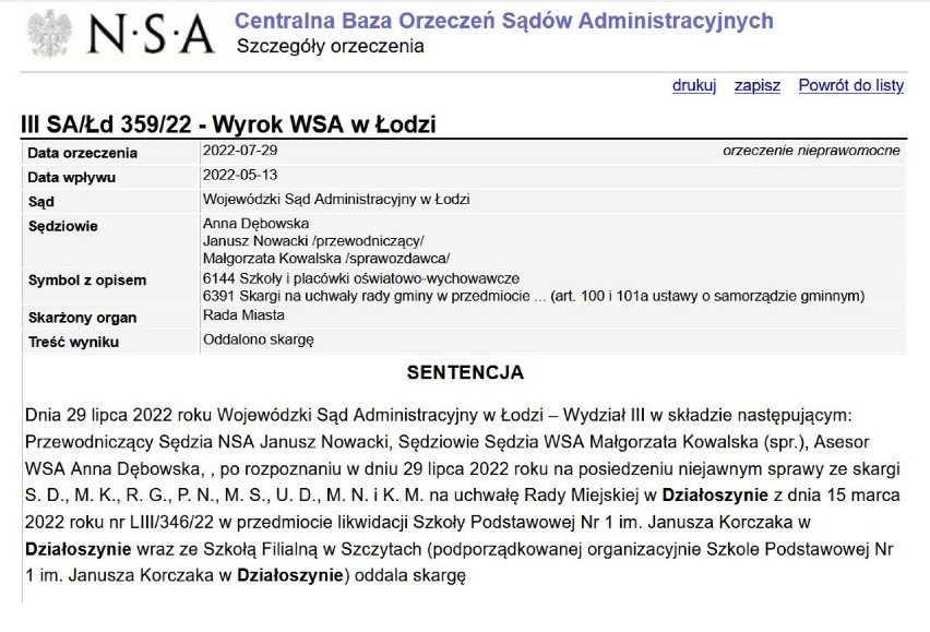 Likwidacja szkoły w Działoszynie. Sąd odrzucił skargę rodziców 