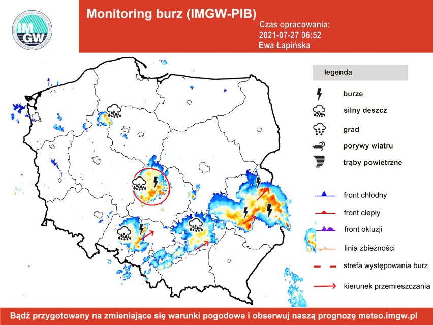 Ostrzeżenie przed burzami z gradem we wtorek   