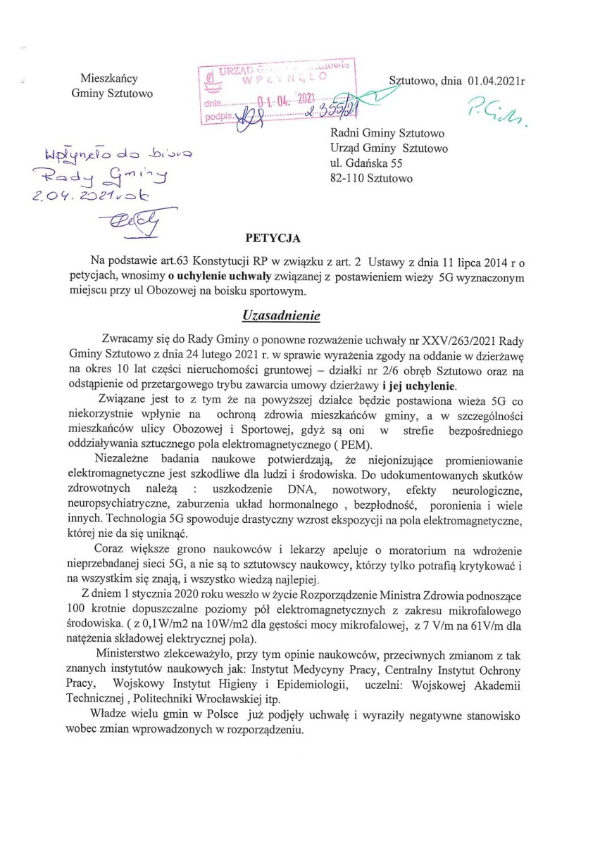 Sztutowo: Petycja przeciw masztowi 5g na ulicy Obozowej. ,,Jeśli nie tam, to pozostaje nam tylko ulica Morska"