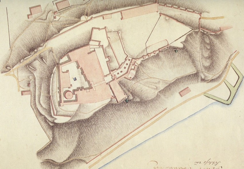 Plan 2 . Plan zamku grudziądzkiego ok.1750 r., wykonany podczas inwentaryzacji pomiarowej istniejącego obiektu.