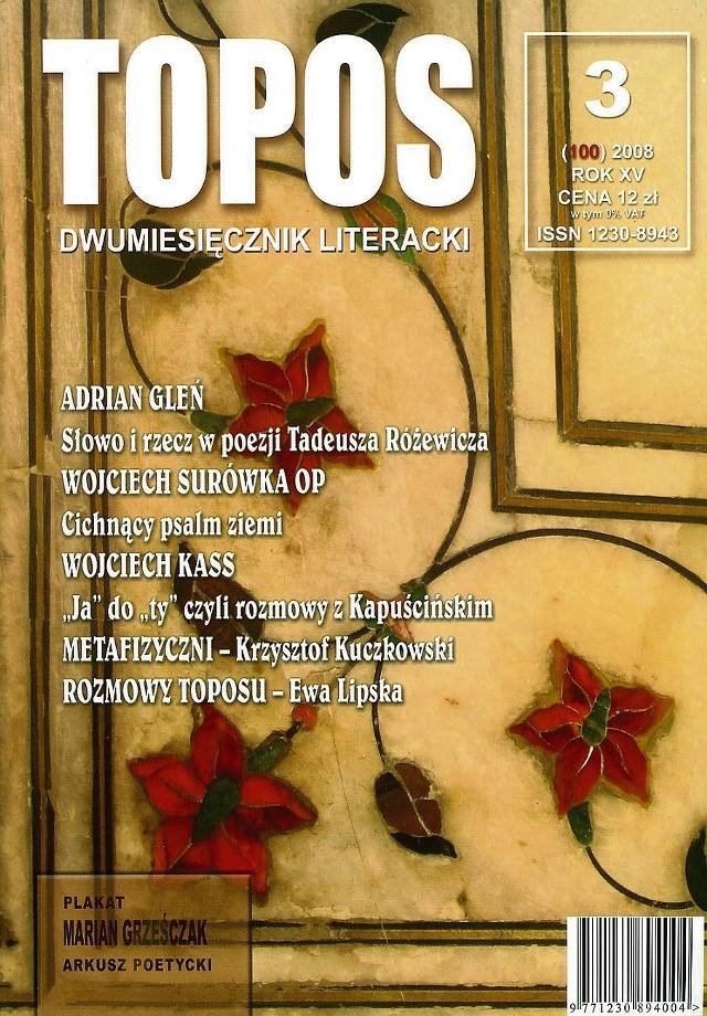 Dwumiesięcznik literacki "Topos" nr 3/2008 (100), cena 12 zł. Dostępny w empikach