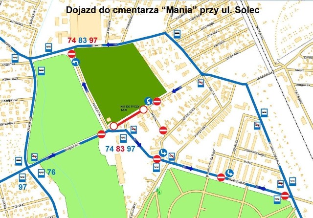 1 listopada 2012 roku - organizacja ruchu wokół cmentarza Mania przy ul. Solec w Łodzi.