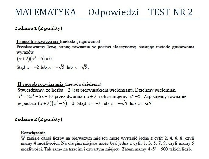 Matura 2012: Test nr 2 z matematyki - odpowiedzi