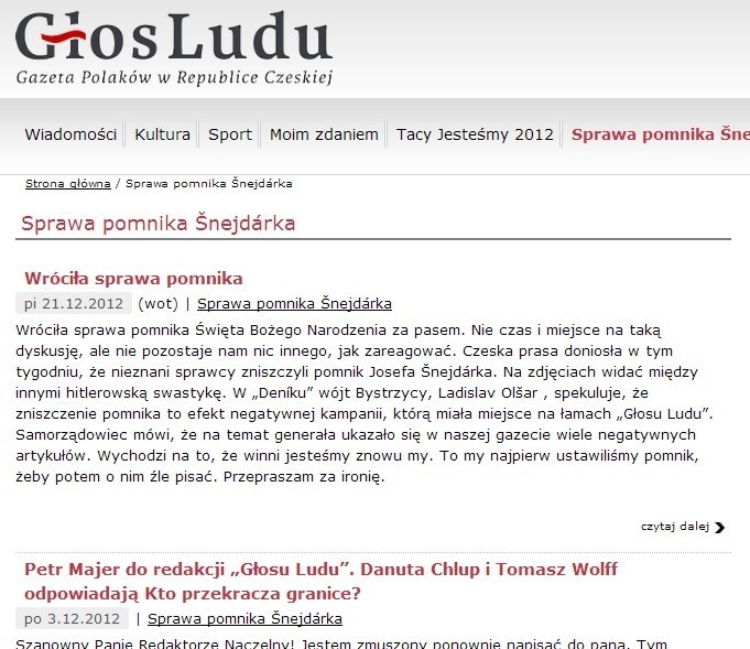 Fragment internetowej strony Głosu Ludu, która traktuje o...