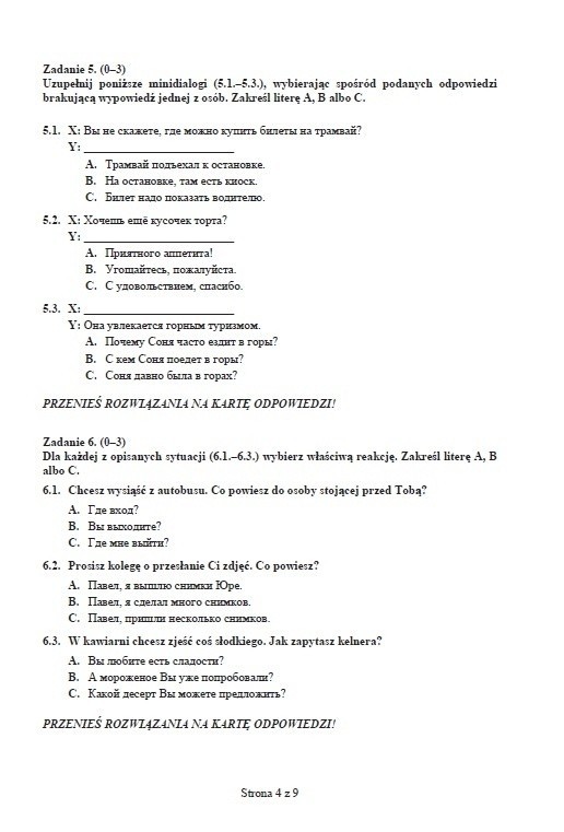 Próbny egzamin gimnazjalny: Język rosyjski podstawowy (ODPOWIEDZI I ARKUSZ)