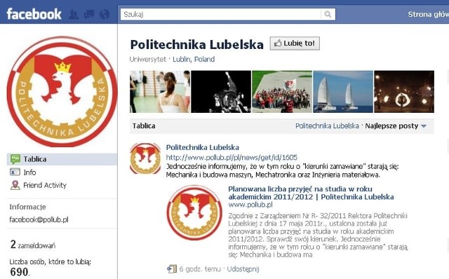 Strona Politechniki Lubelskiej na FB