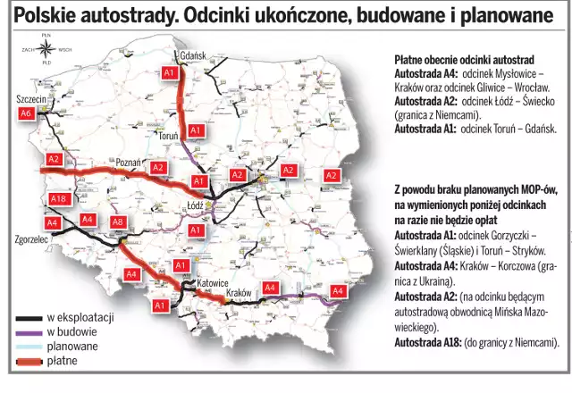 Mapa polskich autostrad