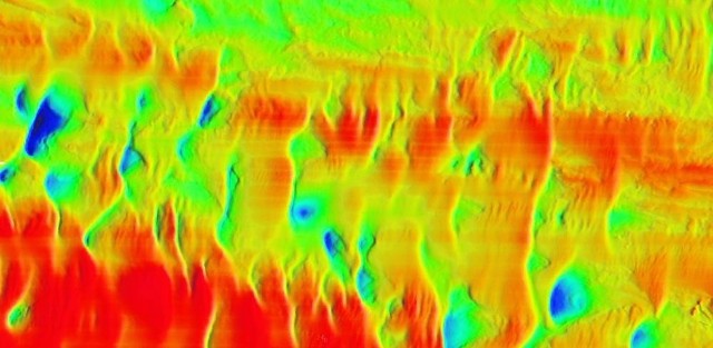 Obraz dna Bałtyku na północ od Rozewia w podczerwieni. To obszar o rozmiarach: 10 x 5,3 km