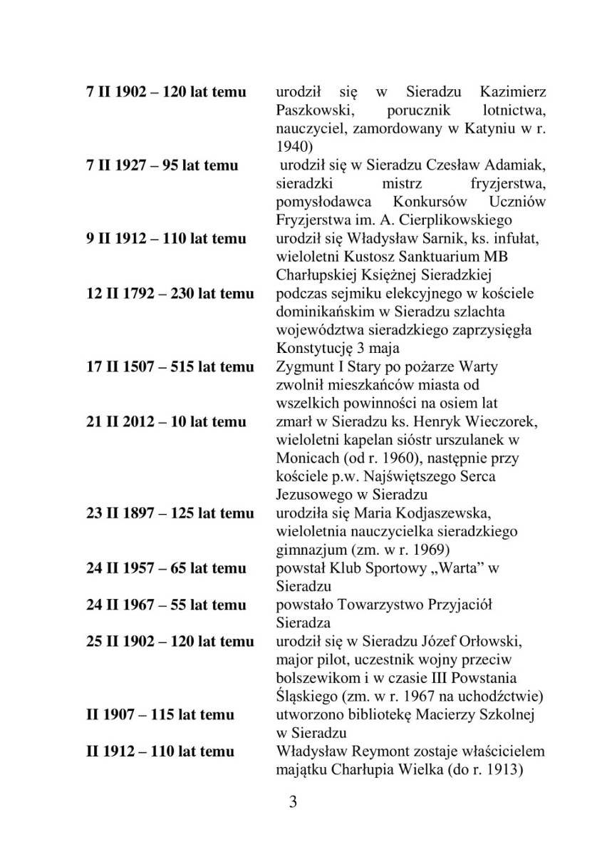 Powstało kalendarium rocznic z dziejów sieradzkiego przypadających na 2022. Opracowanie przygotowało Muzeum Okręgowe w Sieradzu ZESTAWIENIE