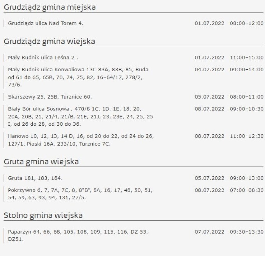 Tu nie będzie prądu w Kujawsko-Pomorskiem [miasta, gminy - 4.07.2022]