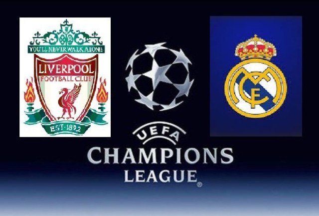 logo Ligi Mistrzów, mecz Liverpool FC kontra Real Madryt. Mecz w środę 22.10.2014 godz: 20:25 (studio), 20:40 mecz. Transmisja w TVP 1