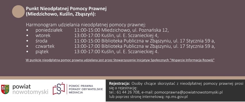 Nieodpłatna pomoc prawna realizowana przez powiat nowotomyski. Zobacz kiedy z pomocy skorzystasz w Zbąszyniu