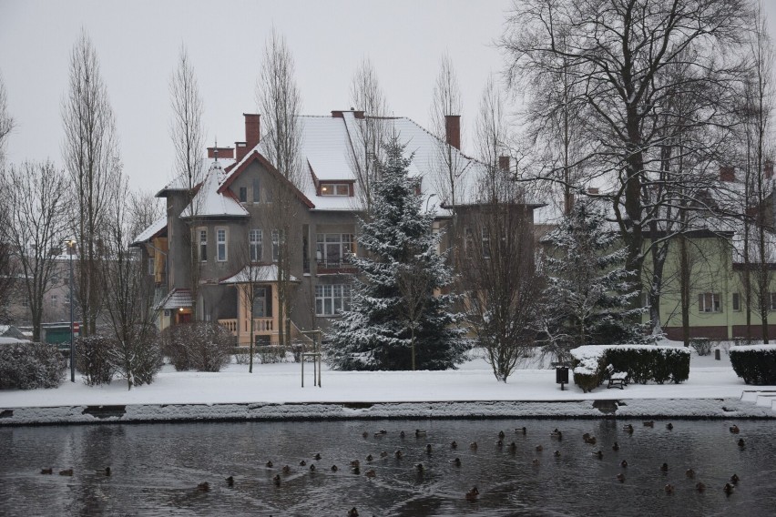 Zima w Szczecinku przyszła niespodzianie. Miasto na biało [zdjęcia]