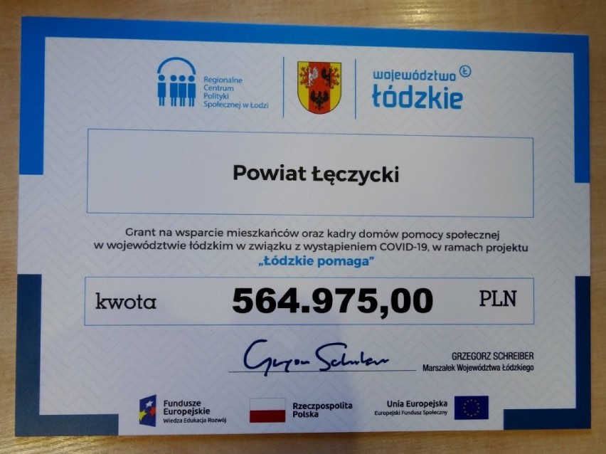 Ponad pół miliona złotych dla DPS-ów z powiatu łęczyckiego