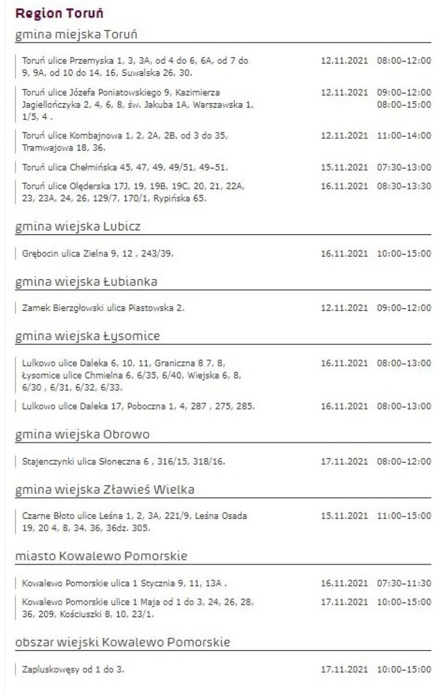 Wyłączenia prądu w Kujawsko-Pomorskiem. Wiemy gdzie i kiedy [miasta, gminy - 15 listopada 2021]