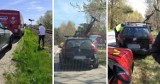 Kaczy Winkiel: co za wyczyn 67-latka w Renault Megane z rowerem na dachu! Zjechał na drugi pas, skosił znak, odbił się od torów i odjechał