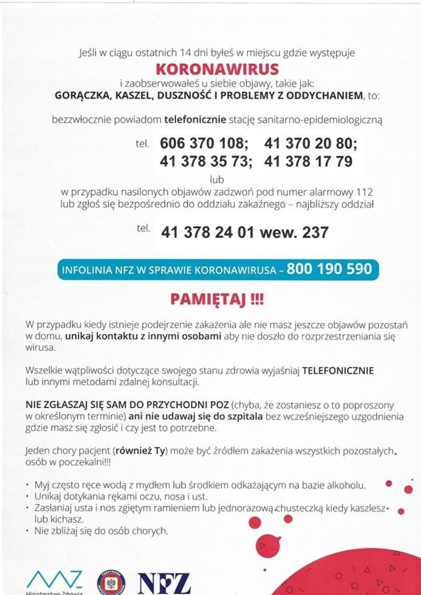 Koronawirus w powiecie pińczowskim? Nie przychodź do przychodni w gminie Pińczów- najpierw skontaktuj się telefonicznie (LISTA TELEFONÓW)
