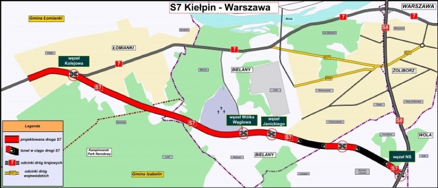 S7. Wylotówka z Warszawy: drugie podejście. Tunele pod Bemowem i Bielanami oraz nasyp koło cmentarza