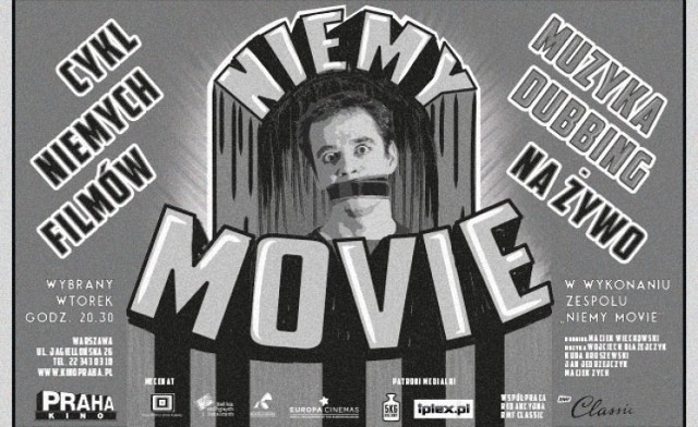 Kino Praha zaprasza także na kolejne spotkanie z cyklu „Niemy Movie” czyli kino (nie)całkiem serio. Ceny buletów są od 22 zł (ulgowe) i 25 zł (normalne).

Zespół „Niemy Movie” prezentuje nieme filmy z muzyką i dubbingiem na żywo. Bogaty repertuar cyklu przypadł do gustu publiczności i organizatorom wielu wydarzeń, także na prestiżowych festiwalach. Projekcje zespołu „Niemy Movie” są skierowane do odbiorców w każdym wieku i nie jest to pusty slogan. Umożliwia to szeroki repertuar oraz bogactwo środków wykorzystanych w poszczególnych filmach. Muzyka ilustrująca obraz jest różnorodna, nie zamyka się w ramach jednego gatunku, który mógłby zniechęcać określoną grupę odbiorców - ścieżka dźwiękowa satysfakcjonuje zarówno amatorów muzyki klasycznej, jak i rozrywkowej, akustycznej i elektronicznej. Można zaryzykować stwierdzenie, że jest to doświadczenie integrujące publiczność, która rzadko, kiedy spotyka się w jednej sali. W ten sposób, mimo, iż repertuar nie jest kierowany np. specjalnie do dzieci, mogą one bez przeszkód uczestniczyć w pokazach.