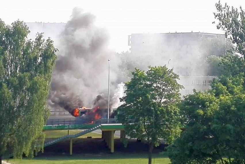 Na wiadukcie Dąbrowskiego doszło do pożaru autobusu linii nr...