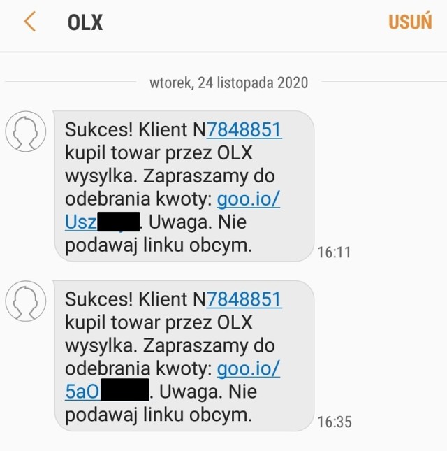 Pokazujemy całą serię fałszywych komunikatów fałszywych stron OLX i screeny rozmów oszustów z klientem za pośrednictwem popularnych komunikatorów