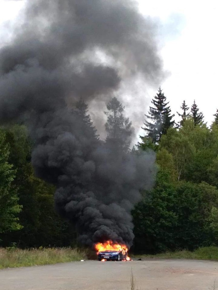 Samochód elektryczny spłonął pod Dzikowcem w Boguszowie-Gorcach