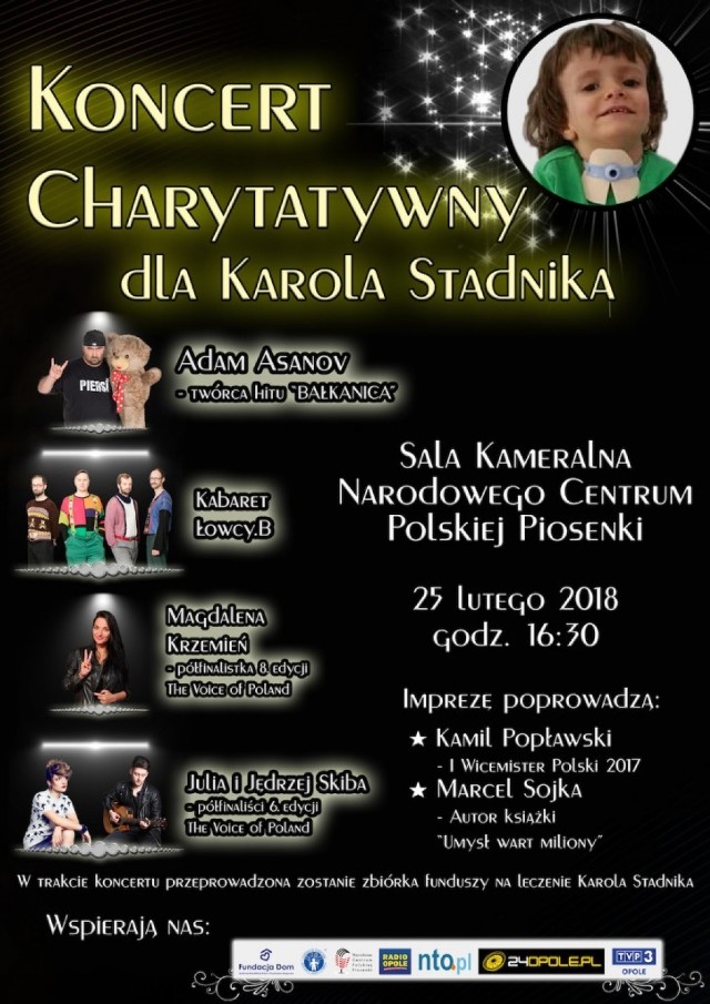 Koncert charytatywny w NCPP dla Karolka Stadnika