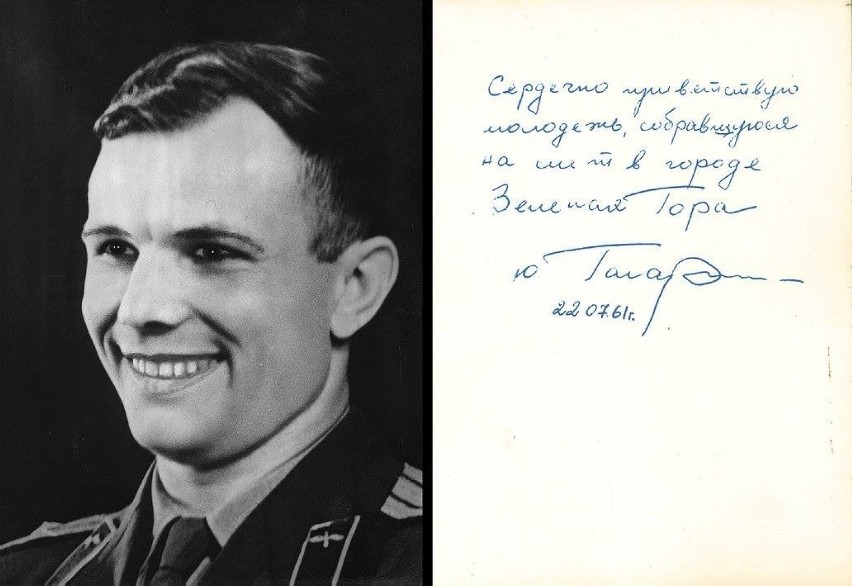 Fotografia Jurija Gagarina z jego autografem i życzeniami...