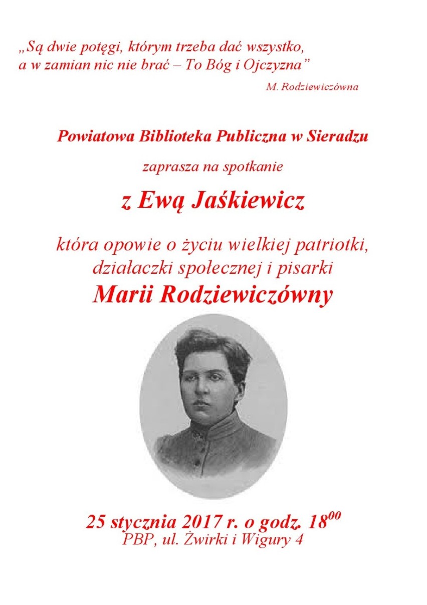 Opowieść o Rodziewiczównie w Sieradzu - w środę 25 stycznia w PBP na spotkaniu z Ewą Jaśkiewicz