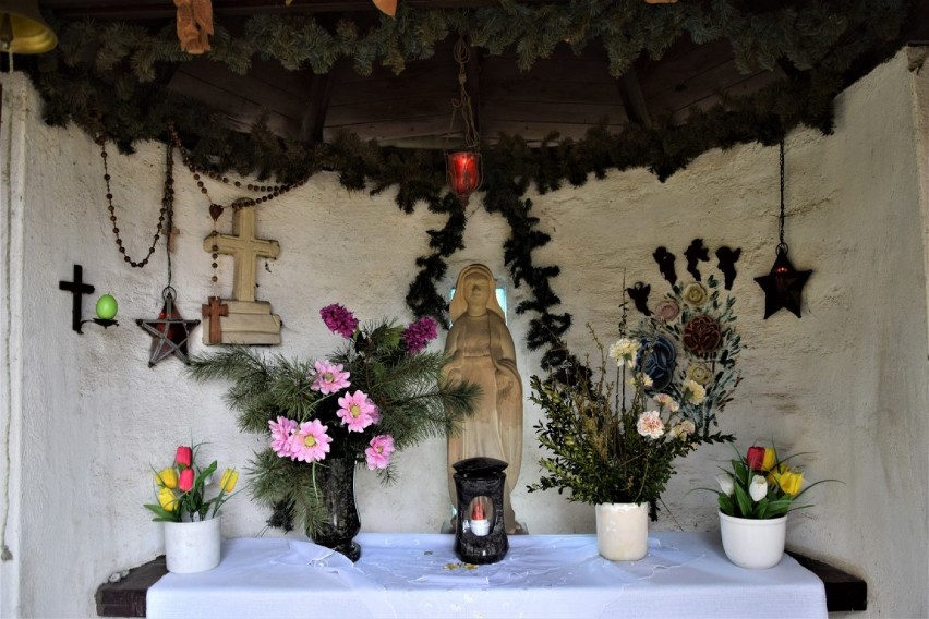 Przydrożna domkowa kapliczka z figurką Matki Boskiej w Przychodzku