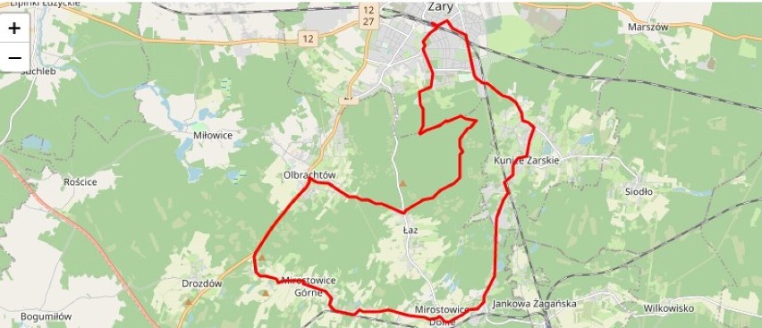 Żary - Mirostowice Górne - Żary. 28 kilometrów.
