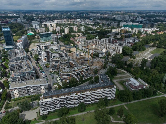 Widok na Grzegórzki, jedną z najintensywniej zabudowujących się dzielnic Krakowa.