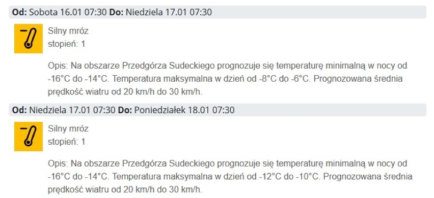 To będzie mroźny weekend w Wałbrzychu. W nocy do -16 stopni! Są ostrzeżenia IMGW