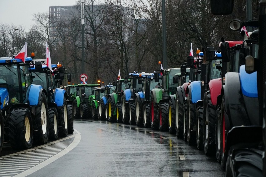 9 lutego rolnicy protestowali na Alei Niepodległości w...