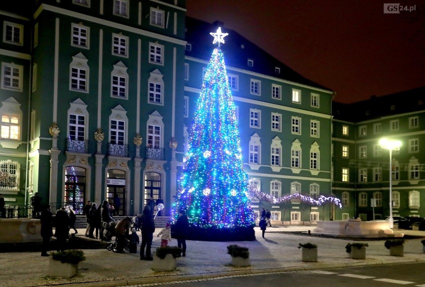 Świątecznie w Szczecinie. Choinka przed urzędem miasta już świeci! [ZDJĘCIA]