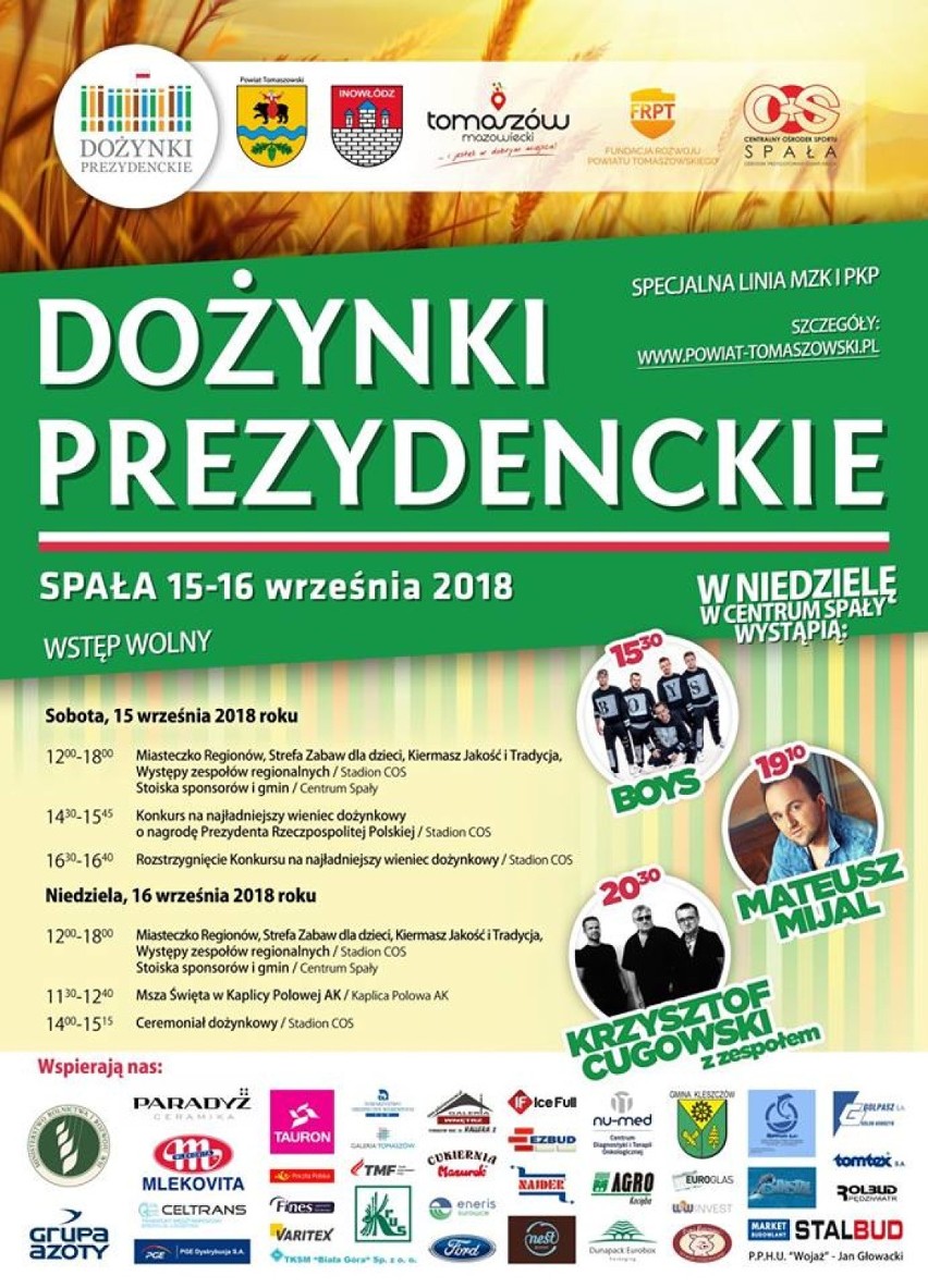 Dożynki Prezydenckie w Spale 2018 odbędą się w dniach 15-16 września [SPRAWDŹ PROGRAM]