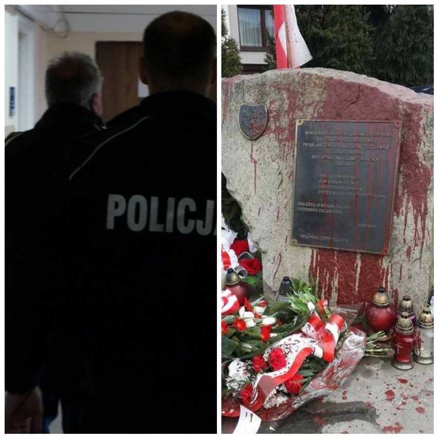 Policjanci zatrzymali mężczyznę, który oblał farbą pomnik NSZ w Milówce [ZDJĘCIA]