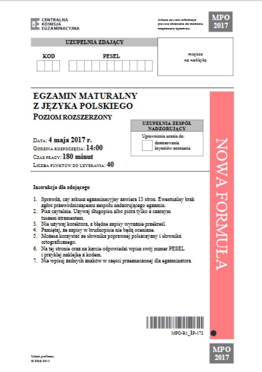 Matura 2017 Polski. Jak Wam poszło? (Polski rozszerzony, Arkusz CKE, Odpowiedzi, Tematy, Lektury)