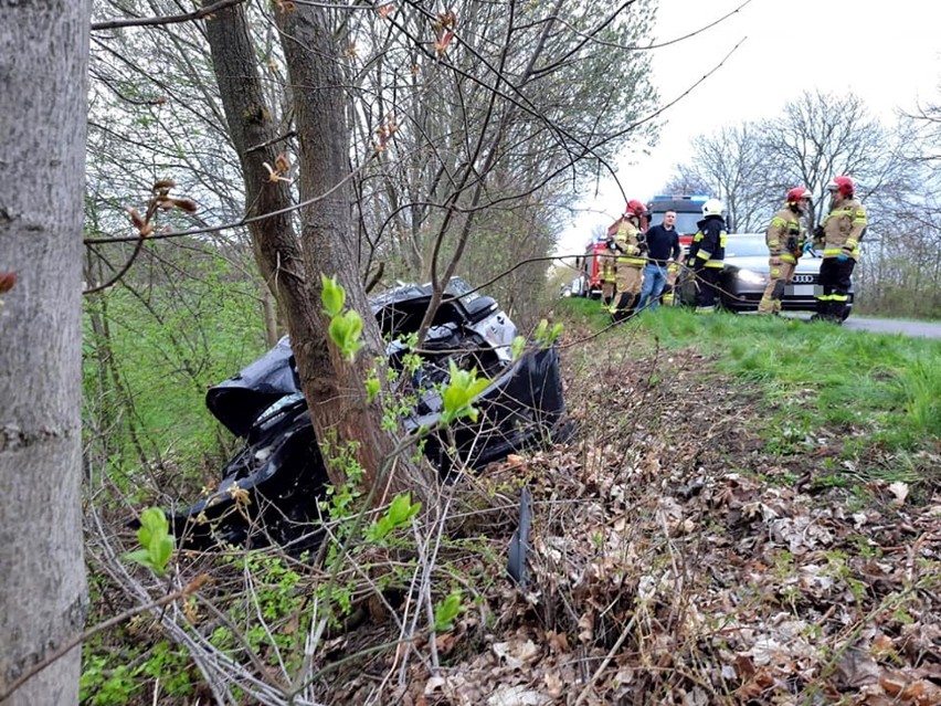 Powiat stargardzki. Wypadek drogowy między gminami Marianowo i Dobrzany. Auto wjechało do rowu i uderzyło w drzewo, kierująca została ranna 